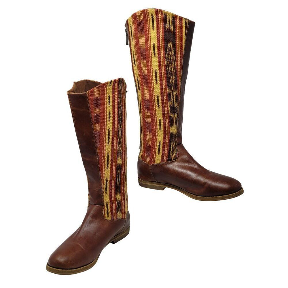 Reef Santa Marta Leather Tapestry Tall Boots 7 Brown Multicolor Western Festival